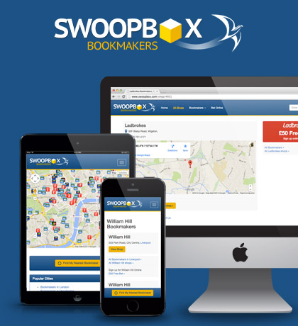 Responsive web app that uses GPS and postcode search to find your nearest UK bookmaker. Swoopbox.com